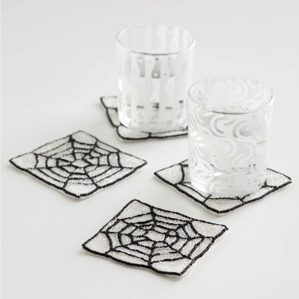 NWT Spiderweb Beaded Drink Coasters (Set Of 4) Gothic Halloween Witchy